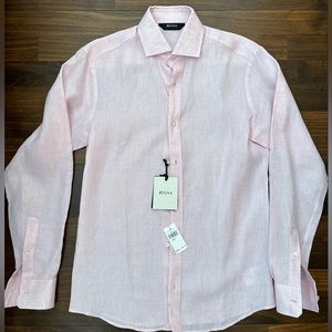 NWT- Zegna 100% linen long-sleeve shirt - Light Pink